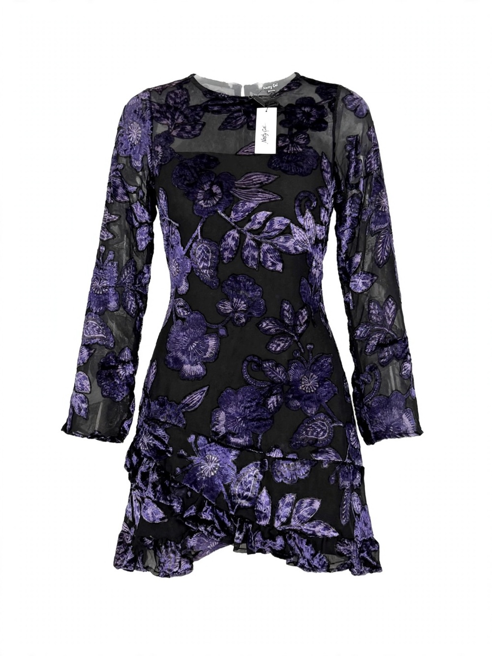 Nasty Gal Black Dress with Purple Floral Burnout